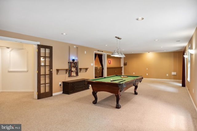 8456 Summer Breeze Pl, Manassas, VA 20112 - rec room with pool table, light carpet, recessed lighting, and baseboards