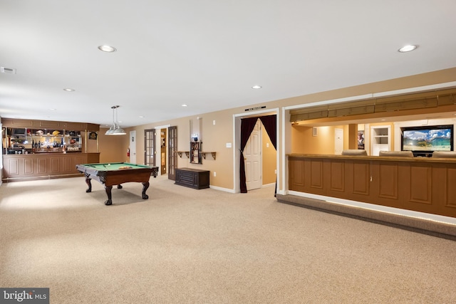 8456 Summer Breeze Pl, Manassas, VA 20112 - playroom featuring pool table, carpet, recessed lighting, and baseboards