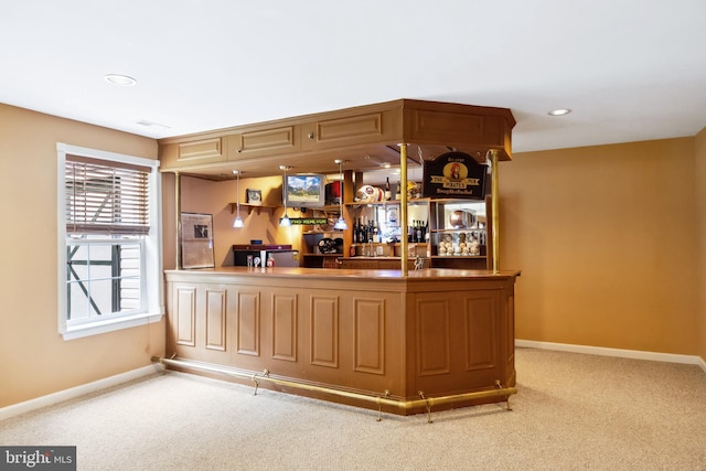 8456 Summer Breeze Pl, Manassas, VA 20112 - indoor dry bar with carpet flooring, baseboards, fridge, and recessed lighting