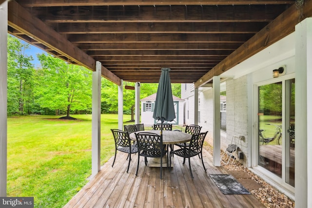8456 Summer Breeze Pl, Manassas, VA 20112 - wooden deck with outdoor dining space and a yard