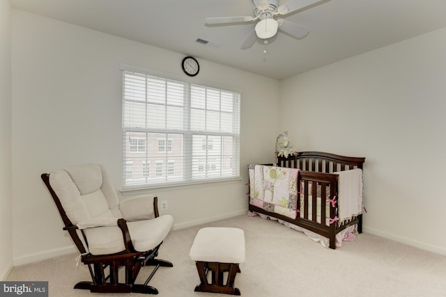 22672 Flowing Spring Sq, Brambleton, VA 20148 - carpeted bedroom featuring baseboards, a nursery area, and ceiling fan