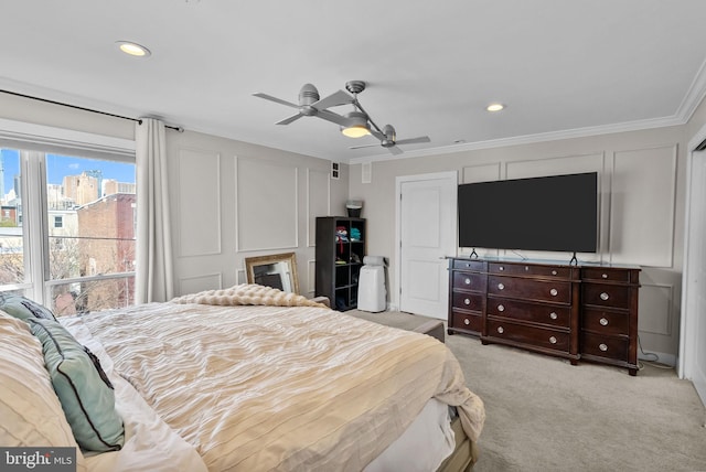 1001 S Chadwick St, Philadelphia, PA 19146 - carpeted bedroom with recessed lighting, crown molding, and ceiling fan