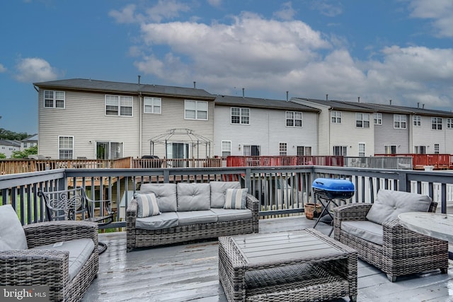 644 Luthardt Rd, Middle River, MD 21220 - wooden terrace featuring an outdoor hangout area, a residential view, and grilling area