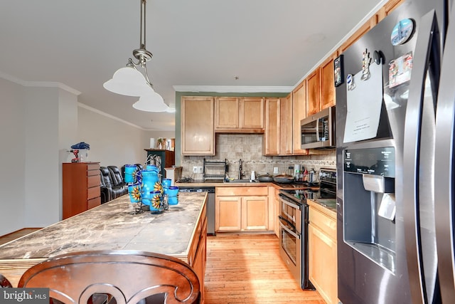 644 Luthardt Rd, Middle River, MD 21220 - kitchen with stainless steel appliances, tile countertops, light wood-style floors, ornamental molding, and a sink