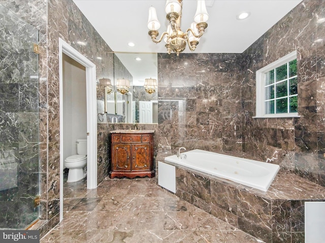 11937 Saint Francis Way, Bowie, MD 20721 - full bath with marble tiled floors, a garden tub, vanity, a chandelier, and toilet