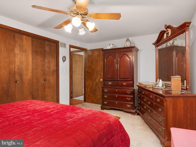 1112 Stromko Dr, Fallston, MD 21047 - bedroom with light carpet, a closet, and ceiling fan
