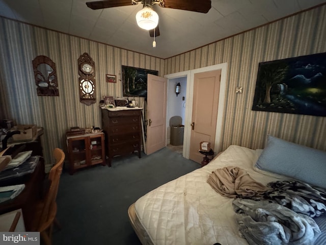 817 Maple St, Waynesboro, PA 17268 - bedroom featuring wallpapered walls, carpet floors, and a ceiling fan