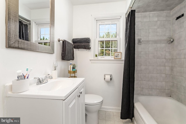 2269 Locust Ln, York, PA 17408 - full bath featuring vanity, baseboards, toilet, tile patterned floors, and shower / bath combination with curtain