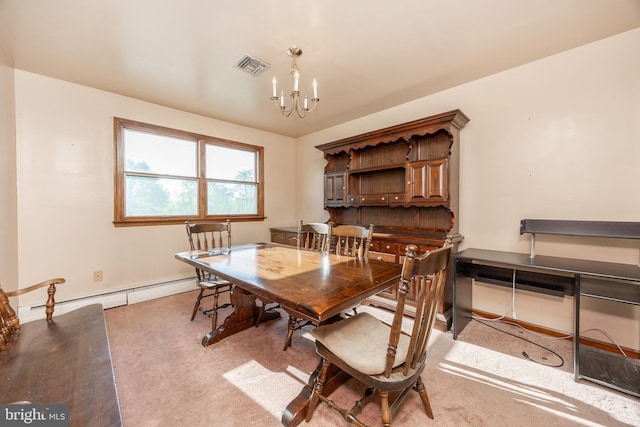 306 Spring Cir, Norristown, PA 19403 - dining area with baseboard heating, carpet floors, and a chandelier