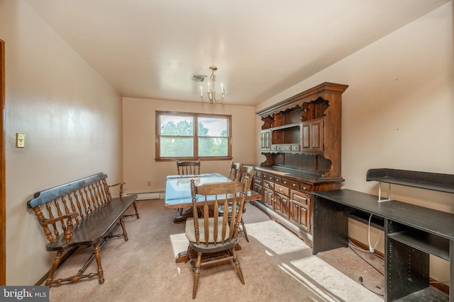 306 Spring Cir, Norristown, PA 19403 - dining room featuring a chandelier, light colored carpet, and baseboard heating