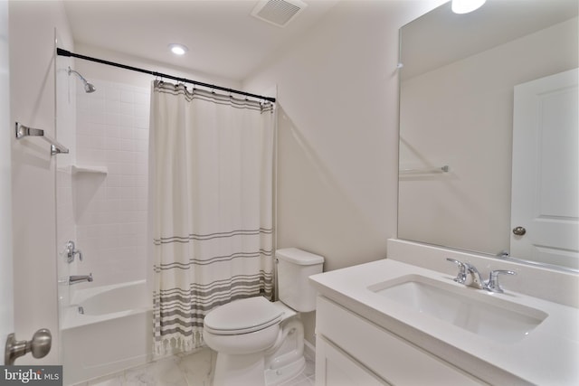 488 National St, Ranson, WV 25438 - full bath featuring toilet, vanity, marble finish floors, shower / tub combo, and recessed lighting