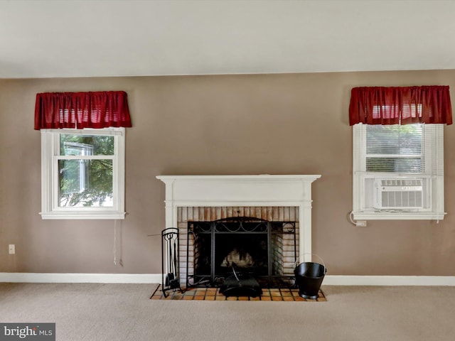 1411 College Ave, Reading, PA 19604 - detailed view of a fireplace, carpet floors, cooling unit, and baseboards