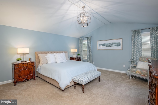 310 Valley Ct, Reading, PA 19608 - bedroom featuring vaulted ceiling, carpet, baseboards, and a chandelier