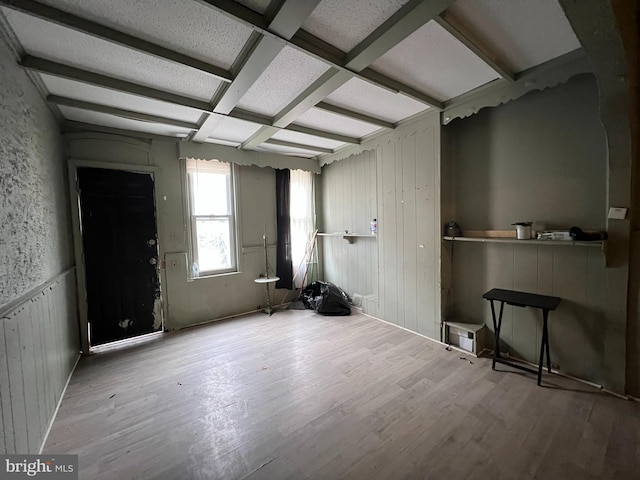 2074 E Clementine St, Philadelphia, PA 19134 - unfurnished room with wood finished floors, wainscoting, beam ceiling, coffered ceiling, and wood walls