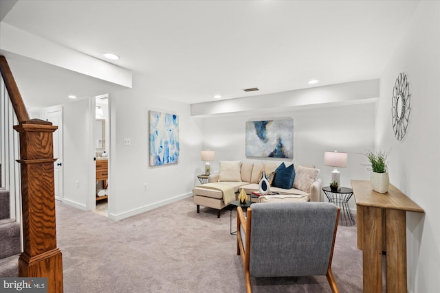 3017 Fulton St, Alexandria, VA 22305 - living area with carpet, recessed lighting, and stairway
