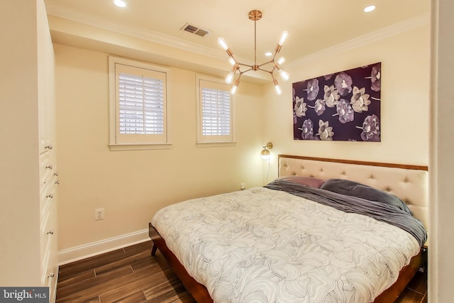 1502 13th St NW Unit 1, Washington, DC 20005 - bedroom featuring a chandelier, dark wood finished floors, baseboards, ornamental molding, and recessed lighting