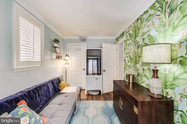 1502 13th St NW Unit 1, Washington, DC 20005 - living area featuring dark wood finished floors and ornamental molding