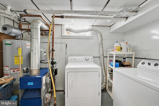 619 Warwick Rd, Baltimore, MD 21229 - washroom with washer and dryer, gas water heater, and a heating unit