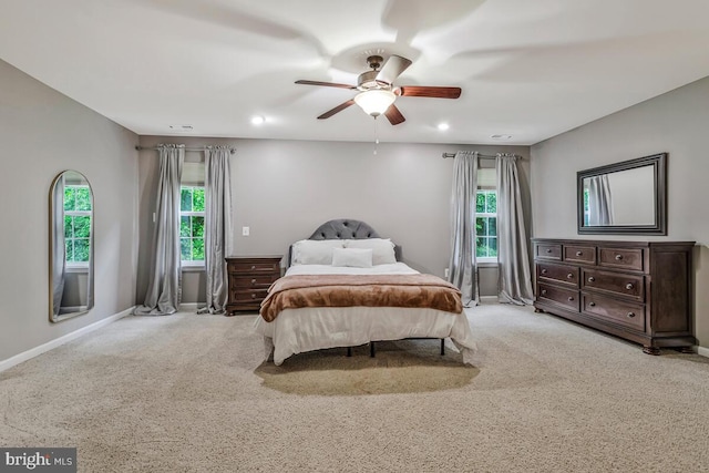 141 Lorins Dr, Huntingtown, MD 20639 - bedroom with multiple windows, baseboards, carpet flooring, ceiling fan, and recessed lighting