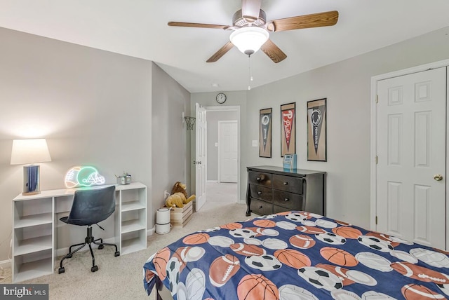 141 Lorins Dr, Huntingtown, MD 20639 - bedroom featuring carpet, baseboards, an office area, and a ceiling fan