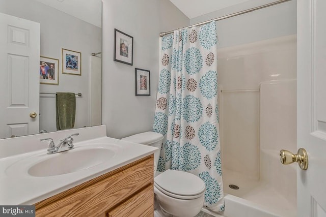 141 Lorins Dr, Huntingtown, MD 20639 - full bathroom with vanity, toilet, and a shower with shower curtain
