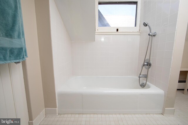 8 S Main St, Stockton, NJ 08559 - bathroom with baseboards, tile patterned flooring, shower / tub combination, and a baseboard heating unit