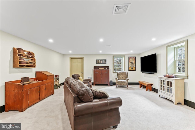 103 Orchard Hill Ln, Elverson, PA 19520 - living area featuring light carpet, healthy amount of natural light, recessed lighting, and baseboards