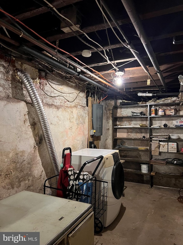 735 Locust St, Reading, PA 19604 - unfinished below grade area featuring electric panel and washer / clothes dryer