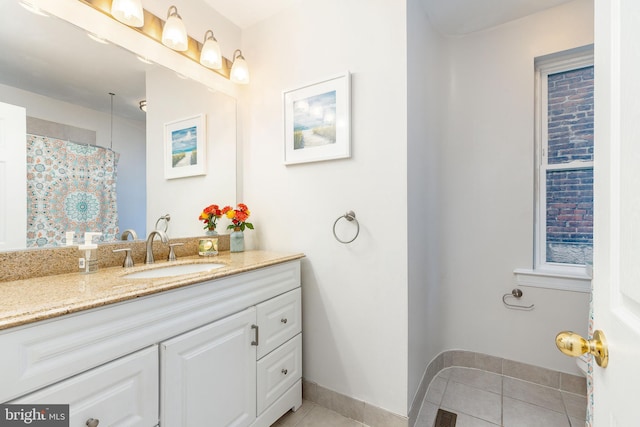 1238 N Mascher St, Philadelphia, PA 19122 - bathroom with tile patterned flooring, vanity, a shower with curtain, and baseboards