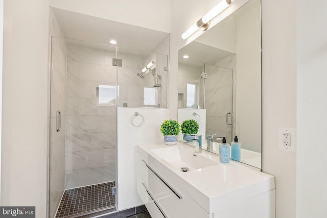 1214 Queen St NE Unit 2, Washington, DC 20002 - bathroom with vanity, a shower stall, and recessed lighting