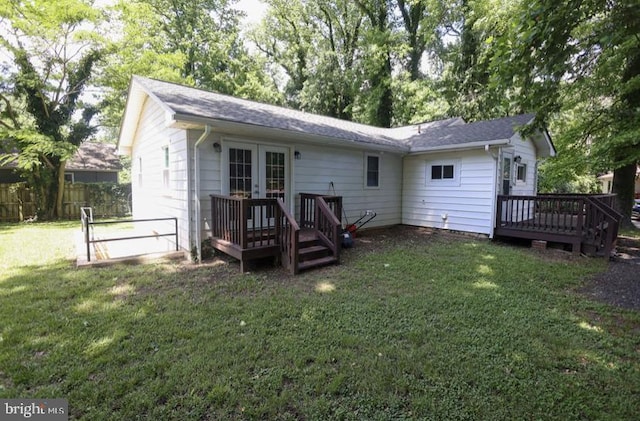 1675 Highland Ter, Saint Leonard, MD 20685 - rear view of property featuring a wooden deck and french doors