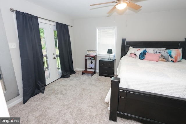 1675 Highland Ter, Saint Leonard, MD 20685 - bedroom with access to exterior, light carpet, ceiling fan, and baseboards