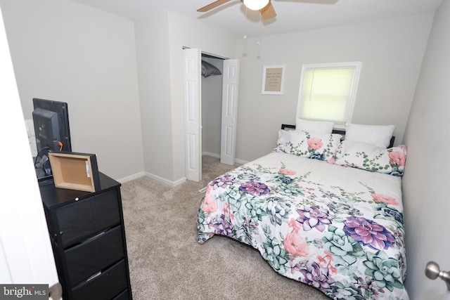 1675 Highland Ter, Saint Leonard, MD 20685 - bedroom with light colored carpet, a ceiling fan, and baseboards