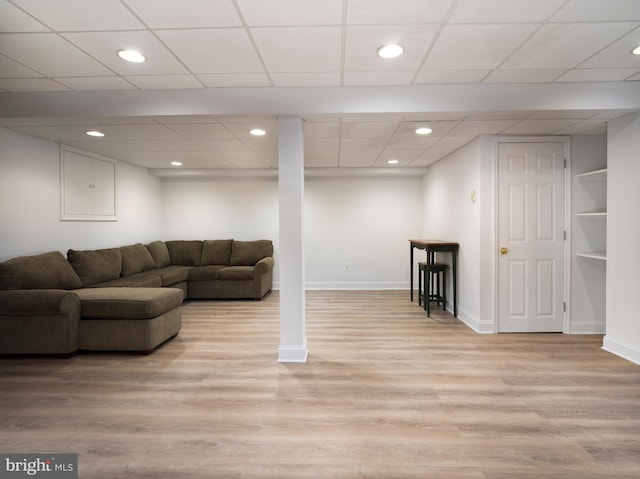 5 Salem Way, Malvern, PA 19355 - living area featuring light wood-style flooring, baseboards, recessed lighting, and a paneled ceiling