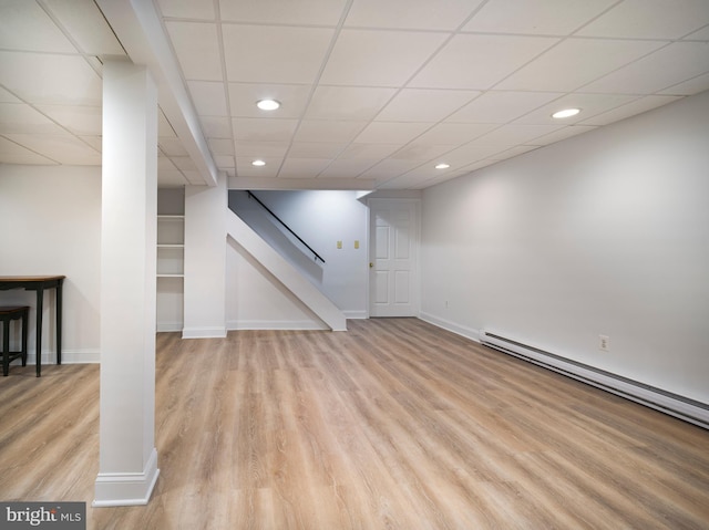 5 Salem Way, Malvern, PA 19355 - finished below grade area featuring stairs, recessed lighting, wood finished floors, baseboards, and baseboard heating