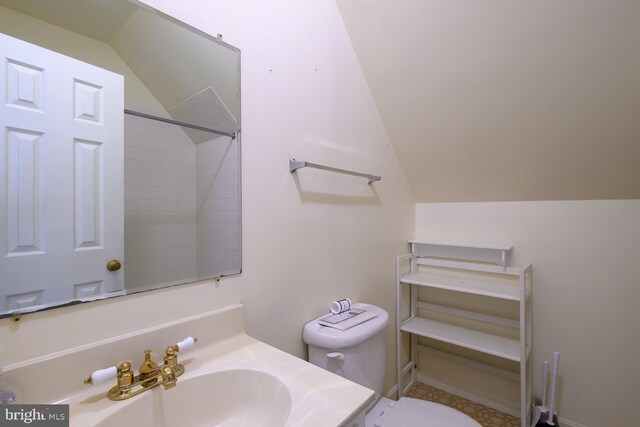5151 19th Rd N, Arlington, VA 22207 - full bathroom featuring lofted ceiling, vanity, toilet, and a shower