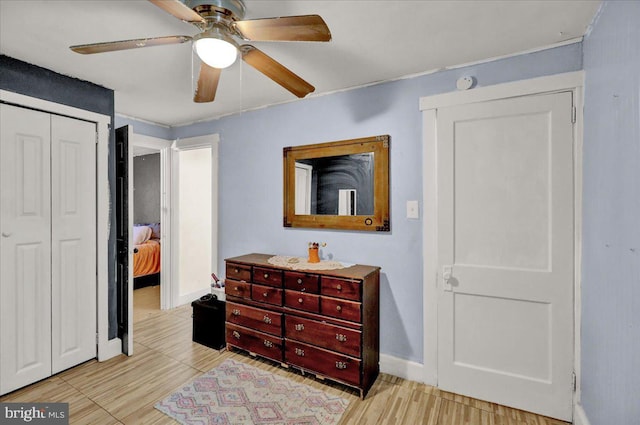 314 Summit Ave, Reading, PA 19611 - bedroom featuring a closet, baseboards, light wood-style flooring, and ceiling fan