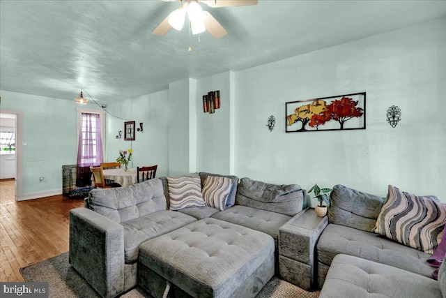 314 Summit Ave, Reading, PA 19611 - living area with hardwood / wood-style floors, a ceiling fan, and baseboards