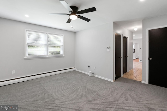 2958 Hannah Ave, Norristown, PA 19401 - unfurnished bedroom featuring a baseboard heating unit, carpet flooring, baseboards, ceiling fan, and recessed lighting