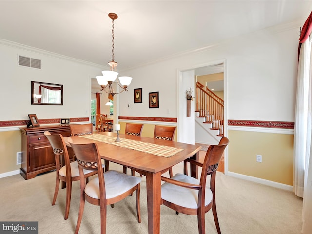 15 Behrens Dr, Palmyra, PA 17078 - dining room featuring a chandelier, ornamental molding, light colored carpet, and baseboards