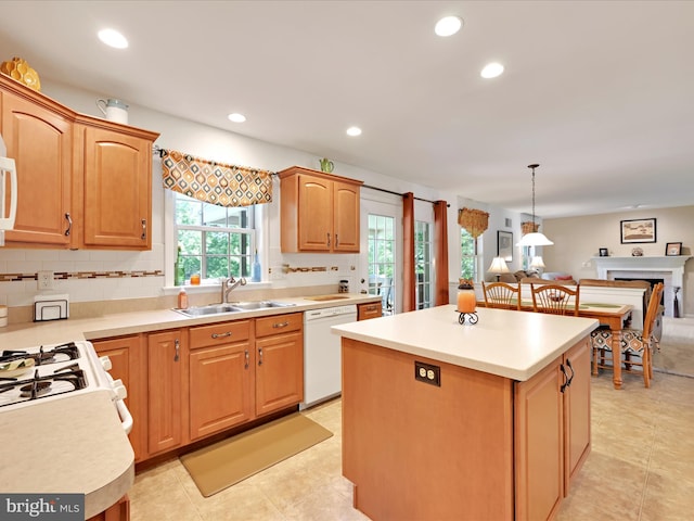 15 Behrens Dr, Palmyra, PA 17078 - kitchen featuring a sink, white appliances, a kitchen island, light countertops, and recessed lighting
