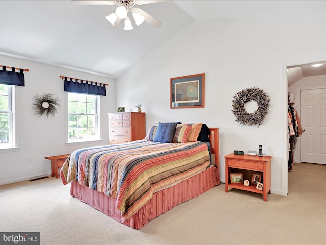 15 Behrens Dr, Palmyra, PA 17078 - bedroom featuring carpet, lofted ceiling, multiple windows, baseboards, and ceiling fan