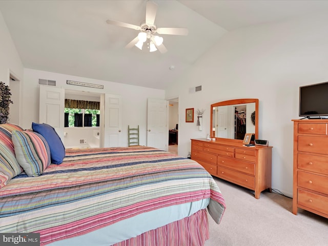 15 Behrens Dr, Palmyra, PA 17078 - bedroom with light colored carpet, high vaulted ceiling, and ceiling fan