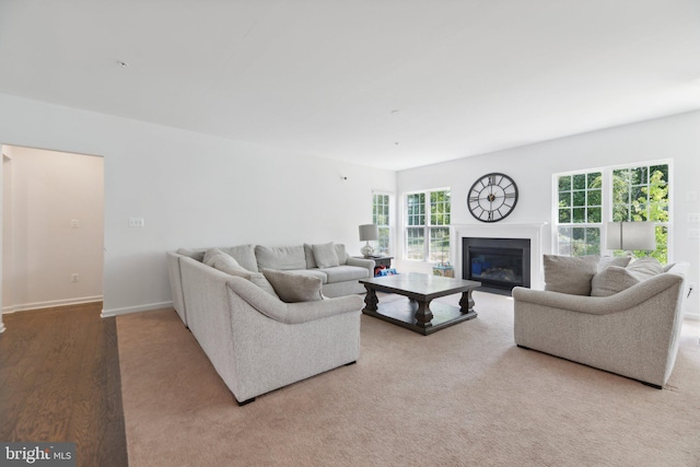 5809 Savannah Dr, Brandywine, MD 20613 - living room with a glass covered fireplace, healthy amount of natural light, and baseboards