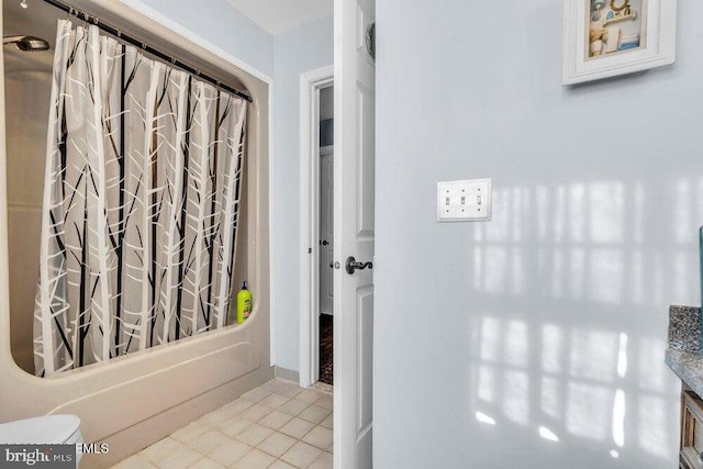 1177 Aster Dr, Toms River, NJ 08753 - bathroom featuring shower / bath combination with curtain, tile patterned floors, toilet, and vanity