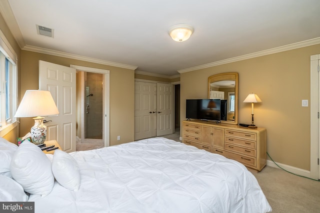 23 Street Rd, Newtown Square, PA 19073 - bedroom with light colored carpet, crown molding, baseboards, and a closet
