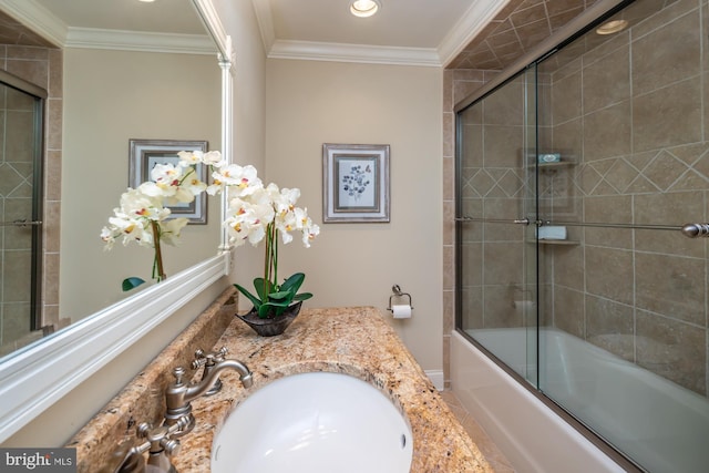23 Street Rd, Newtown Square, PA 19073 - full bathroom with vanity, shower / bath combination with glass door, crown molding, and recessed lighting