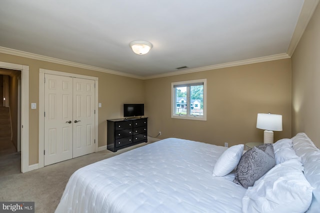23 Street Rd, Newtown Square, PA 19073 - bedroom with light colored carpet, ornamental molding, a closet, and baseboards