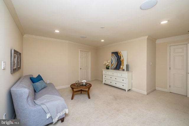 23 Street Rd, Newtown Square, PA 19073 - living area with recessed lighting, light colored carpet, ornamental molding, and baseboards