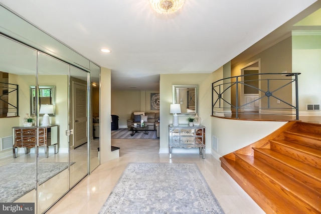 23 Street Rd, Newtown Square, PA 19073 - entryway with stairs, baseboards, recessed lighting, and tile patterned flooring